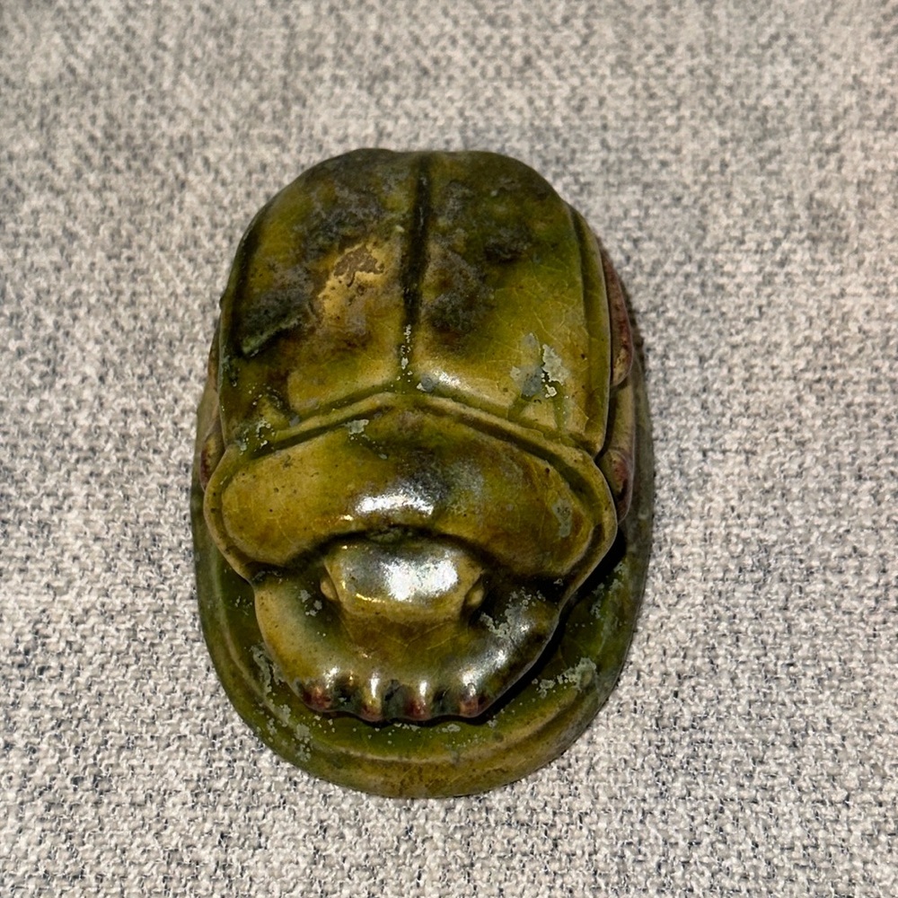 EGYPTIAN Heart Scarab, Green Glaze 3”